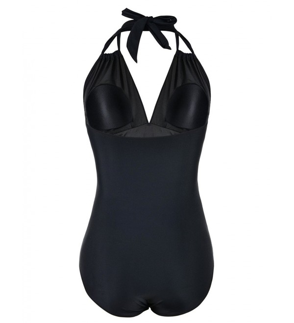 Women's One Piece Swimsuits Convertible Halter Ruched Swimwear ...