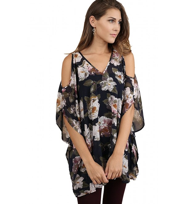 Women's Bohemian Floral V Neck Cold Shoulder Tunic in Misses and Plus ...