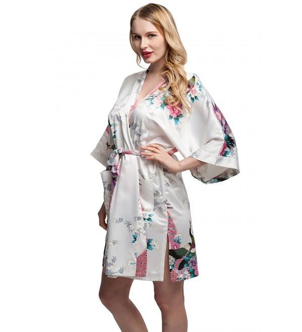 Women's Sexy Kimono Robe-Peacock - White - CZ11AVC7MKJ