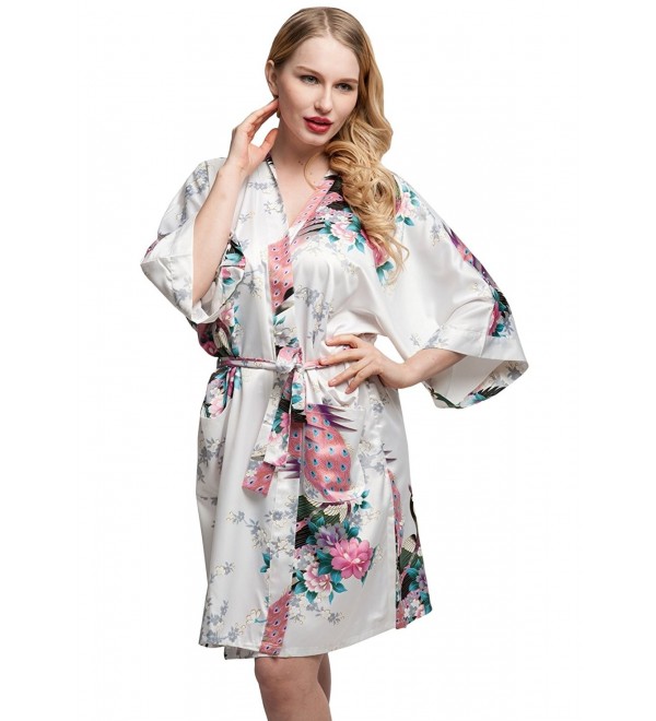 Women's Sexy Kimono Robe-Peacock - White - CZ11AVC7MKJ