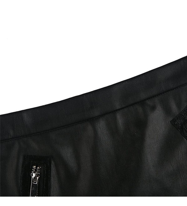 Women's High Waisted High Low Pocket PU Mini Skirt - Black - C0183KZ76Q9