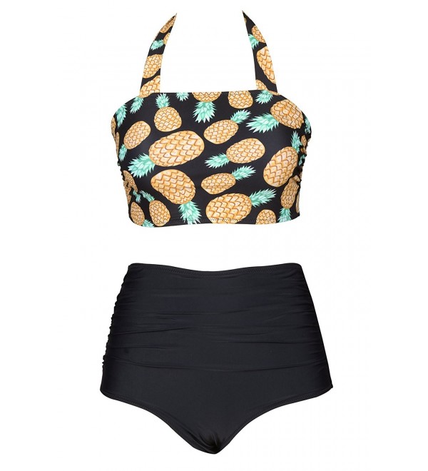 Fashion Women's Pineapple Printing High-waisted Halter Padding Bikini ...