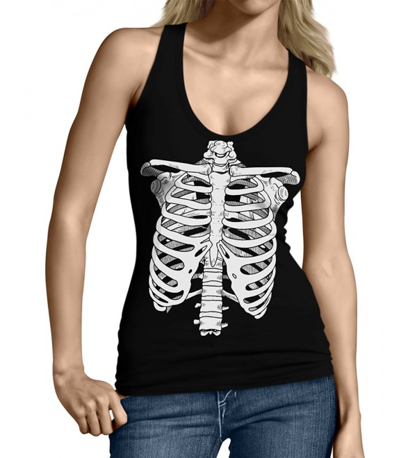 Skeleton Ribcage Halloween Junior's Tank Top- - Black - C3185WGN8XZ