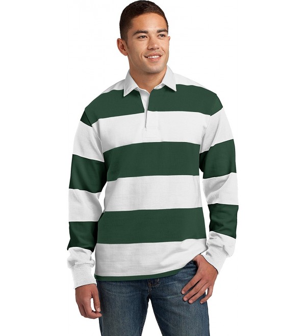 Men's Long Sleeve Rugby Polo - Forest Green/ White - CJ11QDSLO0F