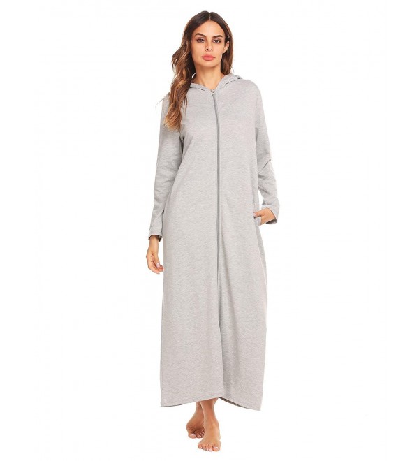 Women Hooded Zip-Front Full Length Long Sleeve Sleepwear Spa Bathrobe S ...