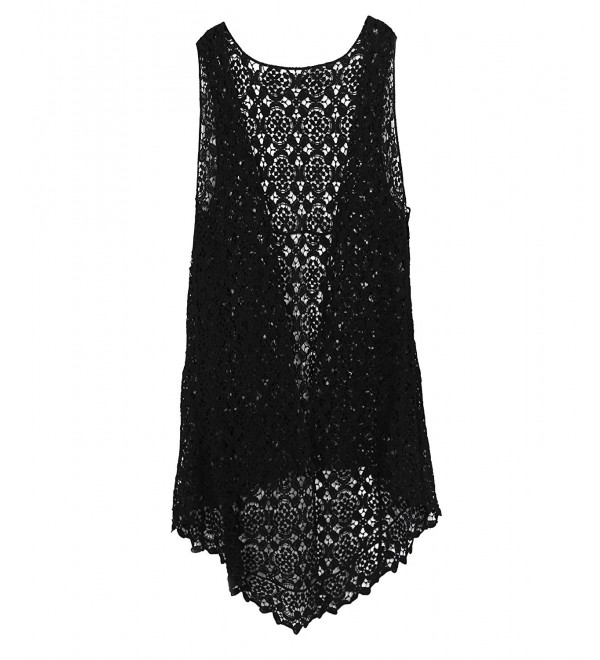 Women's Flower Crochet Vest- One Size - Black - C51827DQCTU