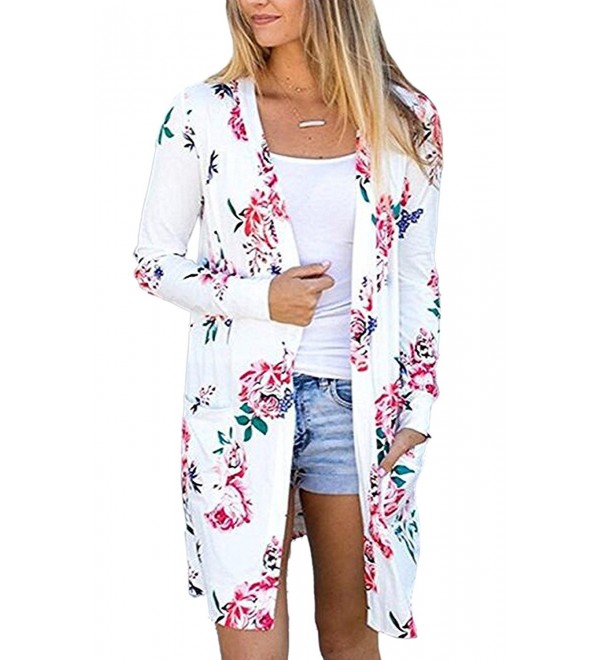 Womens Boho Open Front Cardigan With Pockets - White - CY186OHWSN2