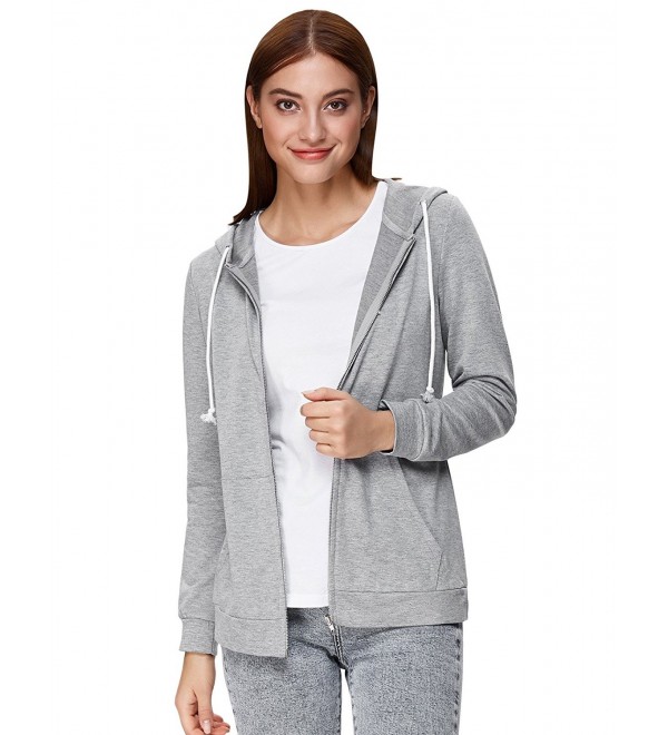 Women Lightweight Thin Zip-Up Hoodie Jacket with Plus CLAF0254 - Grey ...