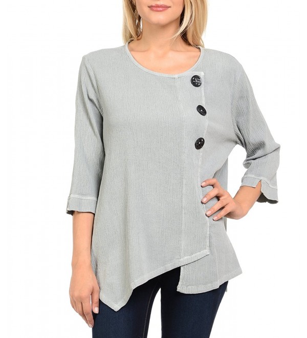 Focus Fashion Women's Cotton Crinkle Gauze Tunic-CG102 - Grey - CA183OEDXLI