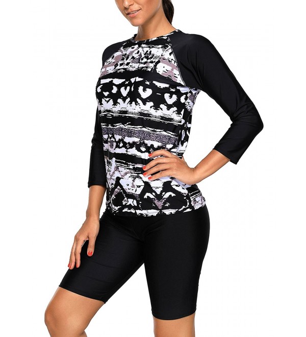 Women's Black Monochrome Abstract Print Long Sleeve Top and Cropped ...