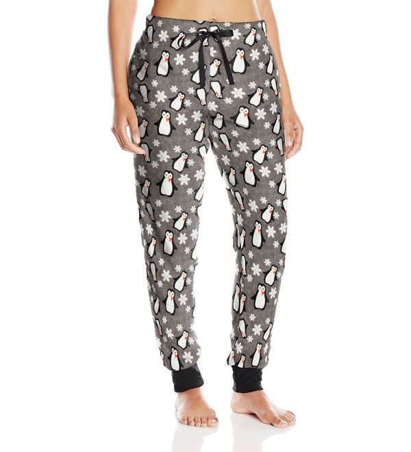 Women's Printed Plush Fleece Jogger Pajama Set - Charcoal/Black ...