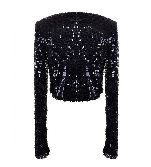 Womens Sequin Jacket Long Sleeve Glitter Cropped Bolero Shrug - Black ...