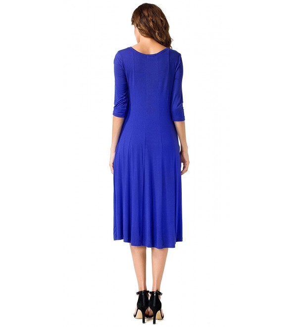 Women's A-Line Swing Midi Dress 3/4 Sleeve Splice Long Dresses - Royal ...