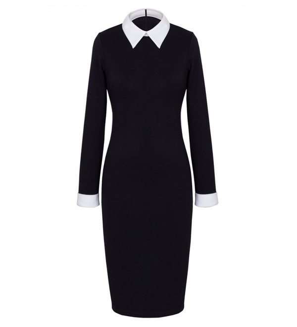 Women's Celebrity Turn Down Collar Business Bodycon Dresses - Black ...