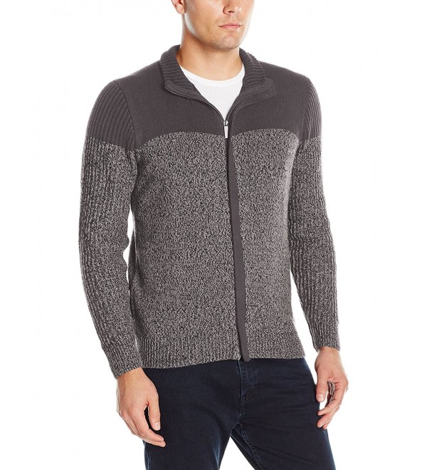 Men's Long Sleeve Full Zip Colorblock Sweater - Grey Heather - CW12LIDEDJN