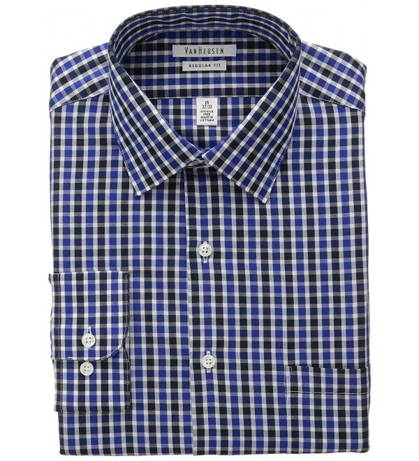 Men's Wrinkle Free Regular-Fit Multi-Checkered Dress Shirt - Royal ...