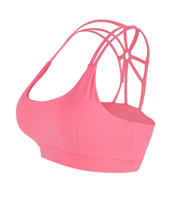 Womens Padded Sports Bra Criss Cross Back High Impact Strappy Yoga Bra Pink Ci180ikiwxa 