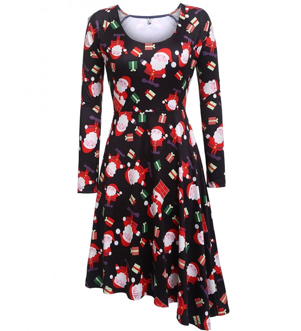 Women Scoop Neck Long Sleeve Floral/Solid Fit and Flare Casual Dress ...