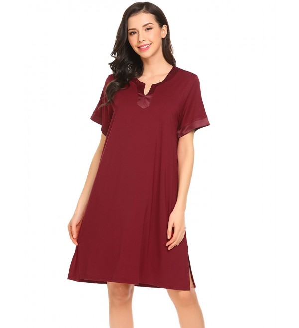Women's Nightshirt Sleepwear Short Sleeve Nightgown Sleep Dress - A ...