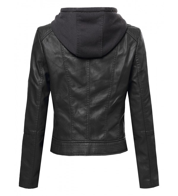 MBE Women's Faux Leather Rider Detachable Hoodie Jacket Various Colors ...