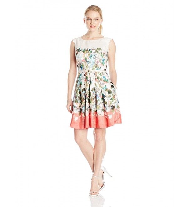 Women's Petite Floral Print Dress With Belt - Blush Multi - CR1202U98Q1