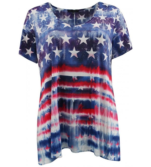 Women Plus Size Short Sleeve American Flag Knit Top Tee T Shirt - Blue ...