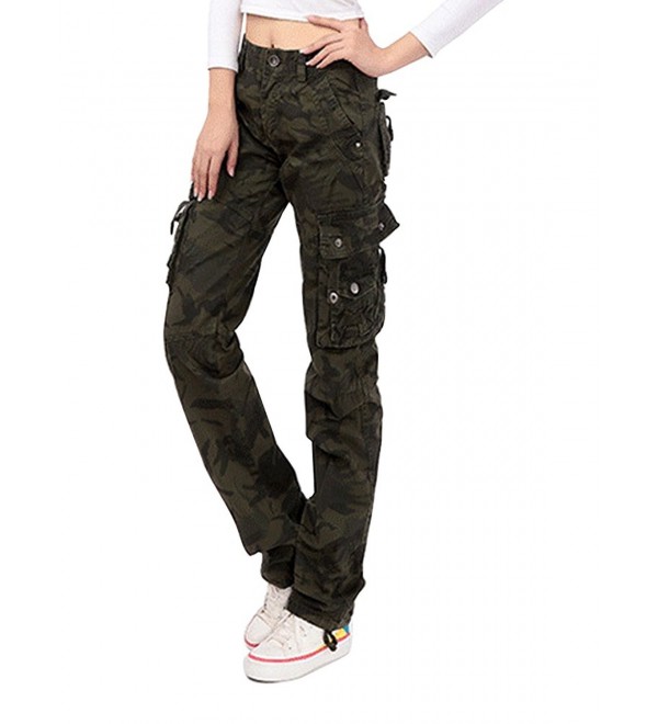 Women's Cotton Casual Camouflage Cargo Pants Multi Pockets Outdoor ...