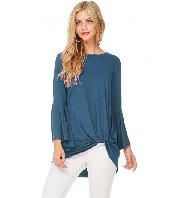 Long Bell Sleeve Knot Detail T-Shirt Tunic Top - Made In USA - Teal ...