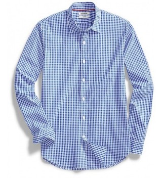 Men's Standard-Fit Long-Sleeve Gingham Shirt - Blue/White - CM17XE2AW6D