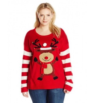 Women's Plus-Size Happy Rudolph Ugly Christmas Sweater - Red/White ...
