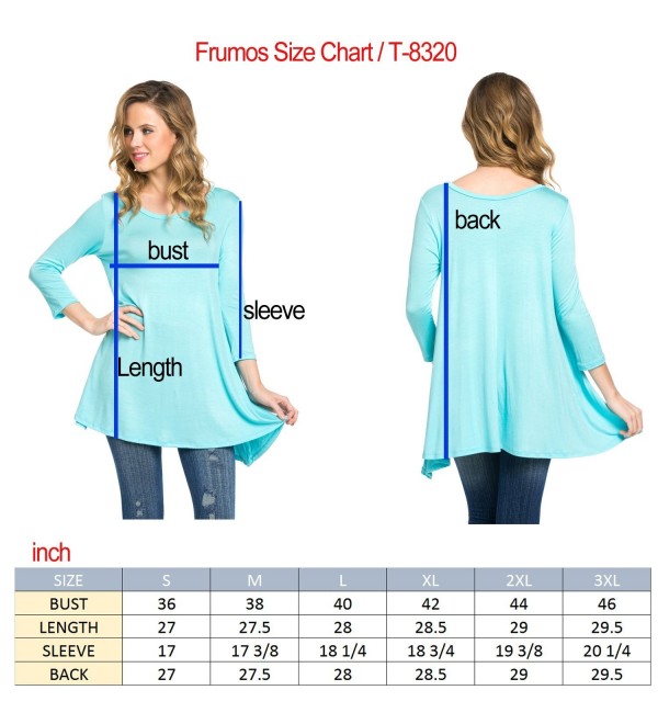Womens Tunic 3/4 Sleeve Round Neck T Shirts Made In USA - Black ...