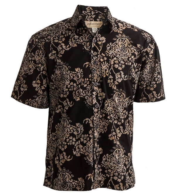 Damask Dusk Tropical Hawaiian Batik Shirt by - Black/Sand - CA11X2ZRBOF