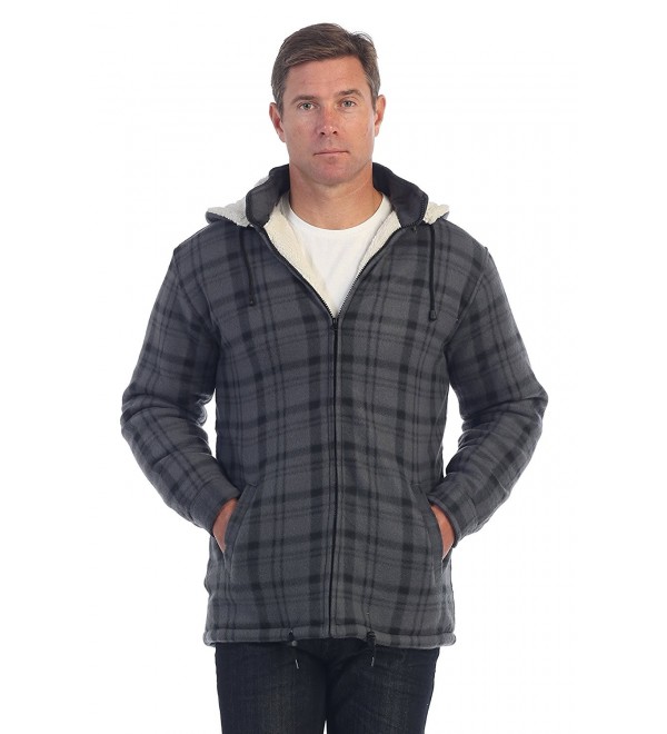 Mens Sherpa Lined Flannel Jacket with Removable Hood - Charcoal / Black ...