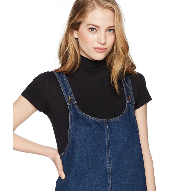 Women's Classic Denim Bib Overall Dress with Pockets - Dark Blue ...