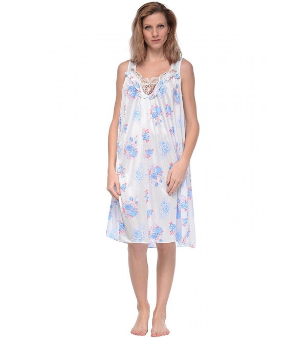 Women's Flower Tricot Sleeveless Nightgown - Blue - CQ12CMWEC4Z