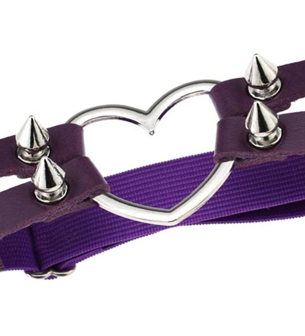 Sexy Punk Heart Rivet Thigh Ring Elastic Leather Leg Garter Purple