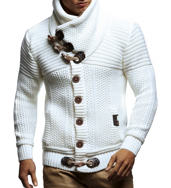 LN7100 Men's Turtleneck Cardigan With Faux Fur Collar - Ecru - CA187AU88M8