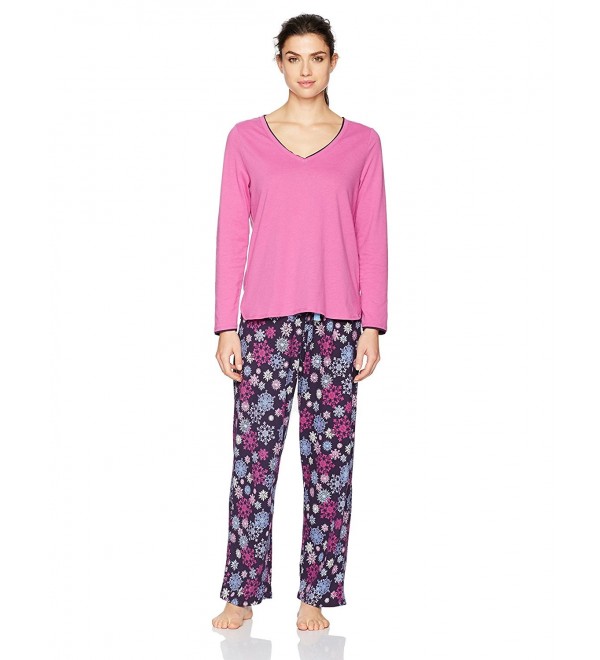 Women's Knit Vneck Top Pajama Set - Falling Snowflakes - CA17Y52352G