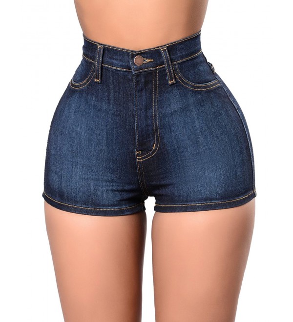 Women's High Waist Buttocks Denim Shorts - Blue - CC182YYZCD2