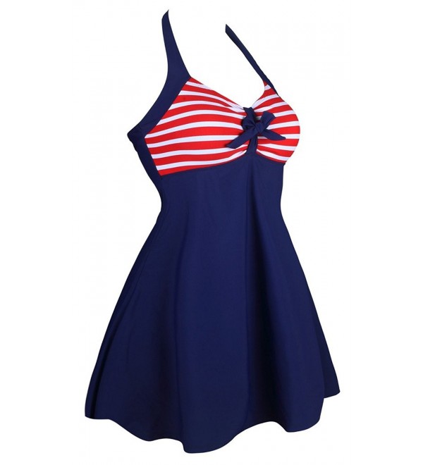 Women's Vintage Sailor Pin Up One Piece Skirtini Cover Up Swimdress ...