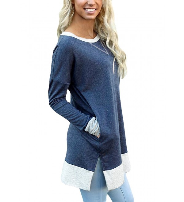 Women's Long Sleeve Color Block Elbow Patch Tunics Sweatshirts Tops ...