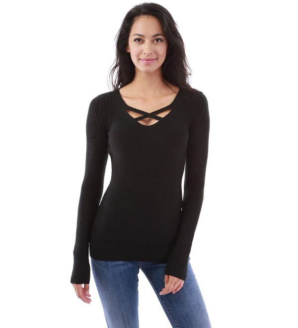 Women's Criss-Cross Long Sleeve Pullover Sweater - Black - C4185GXRX2L