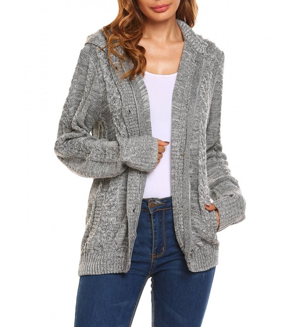 Women Button Cardigan With Pockets Lightweight Hooded Coat Knit ...