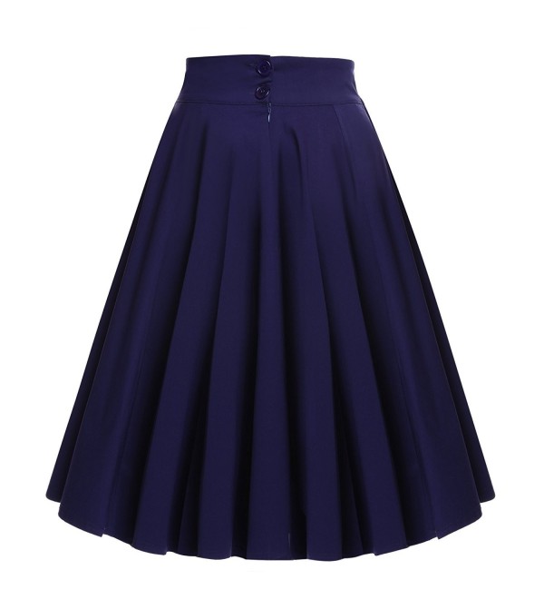 Women's High Waist Pleated Short Skirt With Buttons - Navy - C91820EET4S