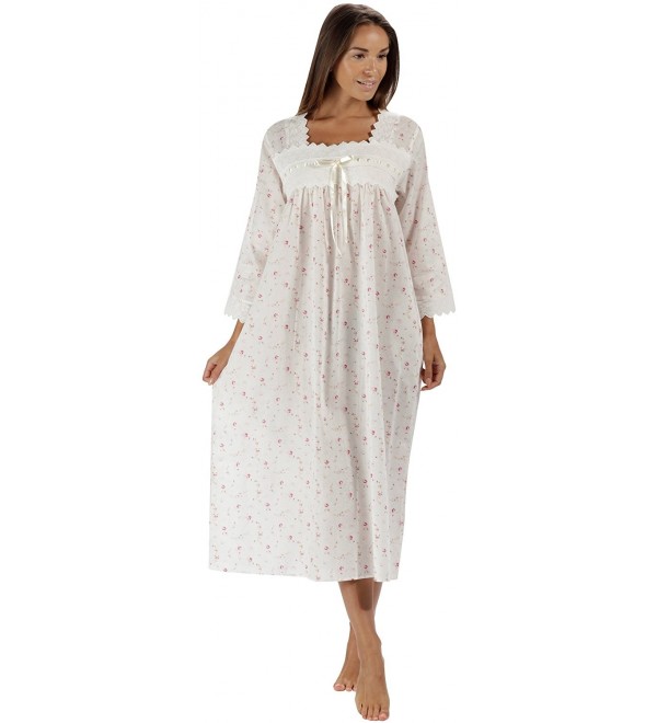 100% Cotton Nightgown 3/4 Sleeves + Pockets - Laura - Vintage Rose ...
