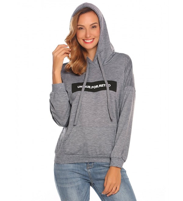 Women's Long Sleeve Casual Drawstring Sweatshirt Pullover Hoodies With ...