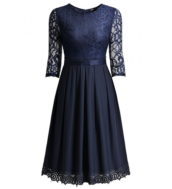 Women's Vintage Half Sleeve Floral Lace Cocktail Party Pleated Swing ...