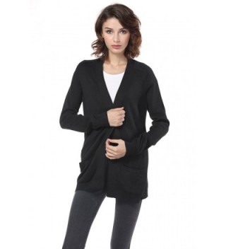 Women's Long Sleeve Boyfriend Pocket Knitwear Sweater Cardigan - Black ...