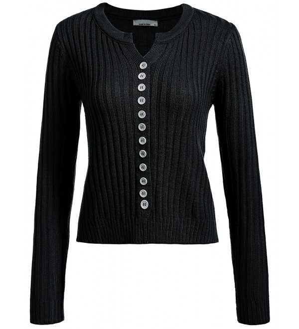 Women Button Down Long Sleeve Round Neck Fine Knit Solid Slim Cardigan ...