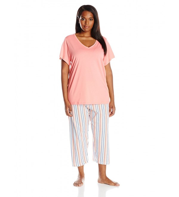 Women's Plus Size Pajama Set Pattern Cotton Capri with Solid Short ...